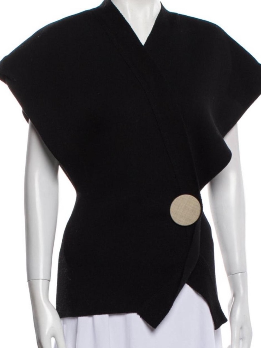 Jacquemues Black Asymmetric Wrap Sweater with Accent Button